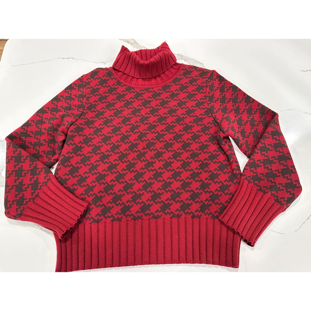 Talbots Collection Red Houndstooth Merino Wool Turtleneck Sweater Italy L